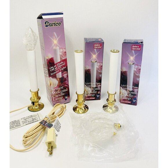 Darice Sensor Welcome Candle Lamps Solid Brass Base with Bulbs Set of 3 - Picture 2 of 6